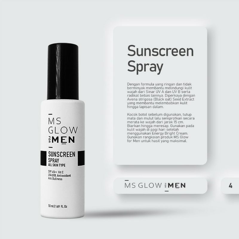 [100% ORIGINAL] PAKET HEMAT MS GLOW FOR MAN | Sunscreen Spray | Energy Serum | Energy Bright Cream | Energizer Facial Wash | Maskulin