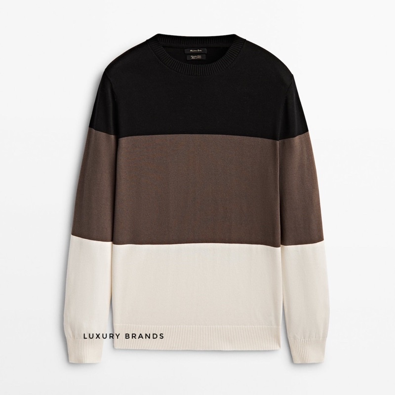 Sweater Pria MASSIMO DUTTI Original Colour Block Sweater Black