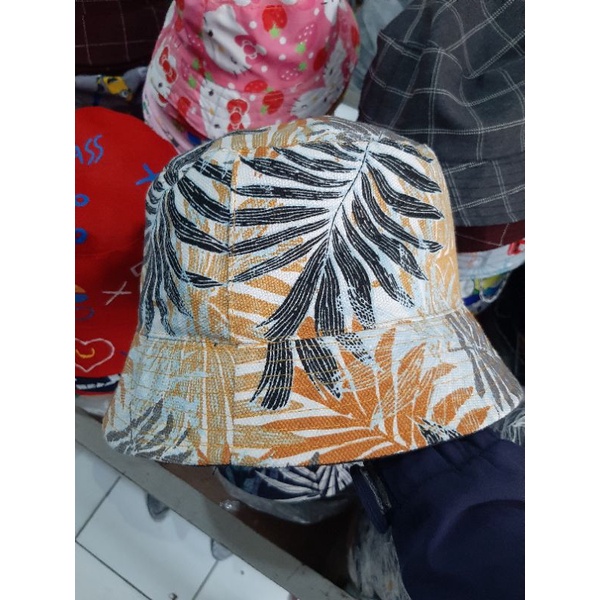 Topi Bucket Canvas Topi Bucket Pria Wanita Dewasa Bucket Motif Daun Putri Malu Original