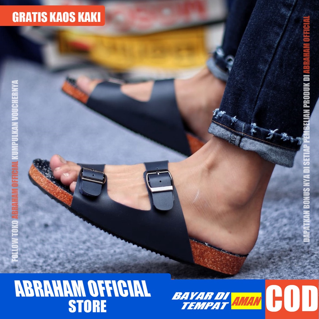 ABRHM x KHENICI Sandal Slop Pria Sandal Pria Slop Kulit Pu Sandal Slide Cowok / Cowo Keren kekinian