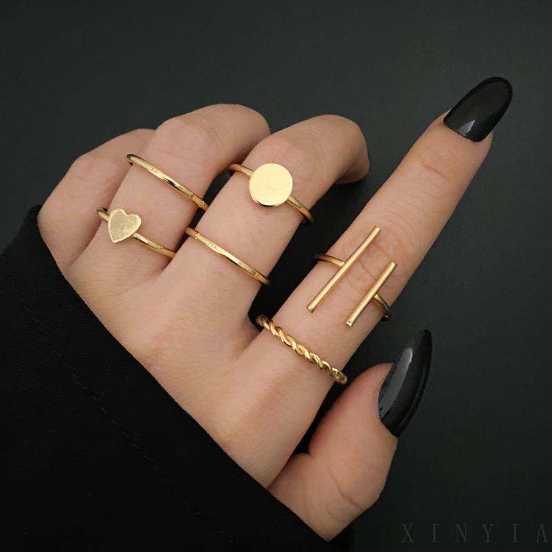 【COD】6pcs / Set Cincin Geometris Bahan Alloy Gaya Vintage