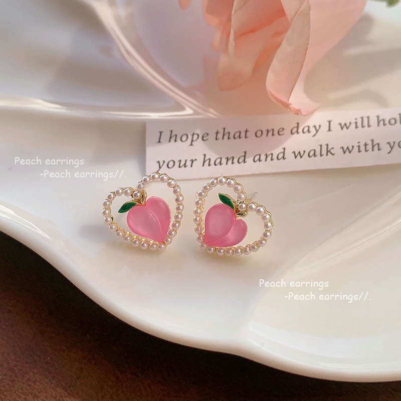 Set Anting Mutiara Bentuk Bunga Peach Warna Pink Untuk Wanita