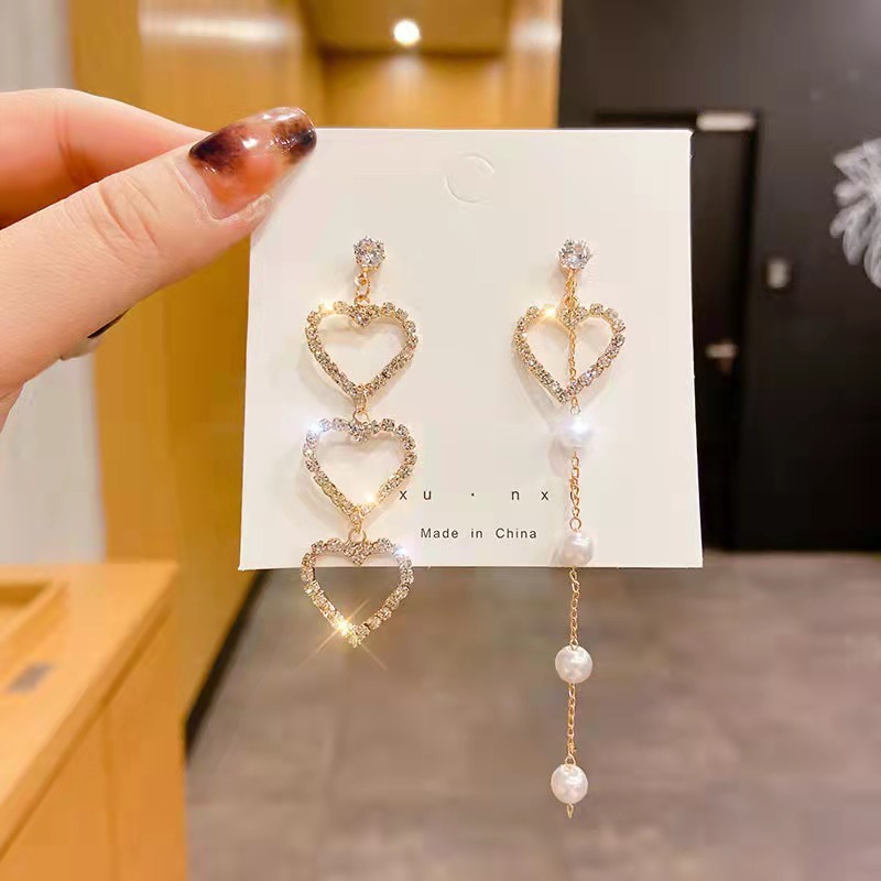 (Hello Girl)E02 Anting Tusuk Wanita Korea Bunga Pita Hati Mutiara Import