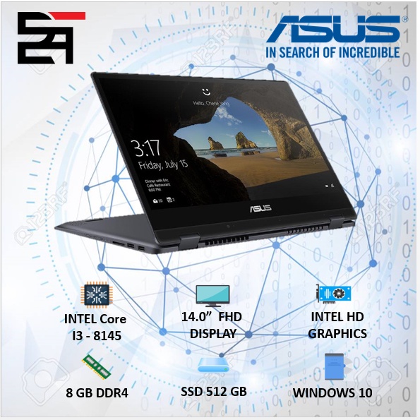 Asus Vivobook Flip TP412FA 2in1 Touch i3 10110 RAM 4/8 GB 256/512 ssd W10 14 inchi FHD Fingerprint-i3 8145 - 8GB/512GB