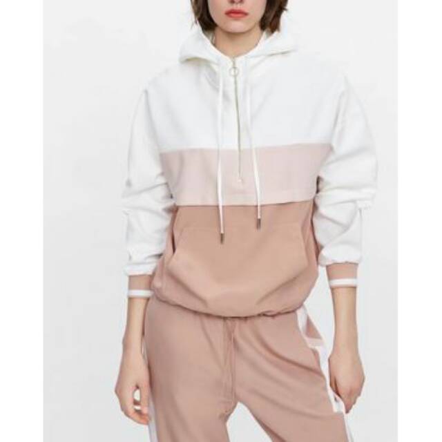 Tricolour hooded zip sweater shirt