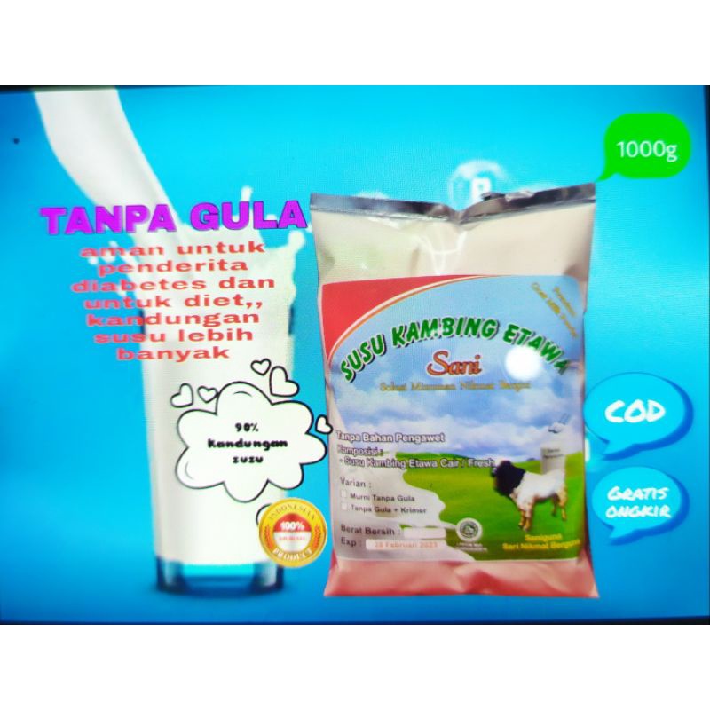 susu kambing bubuk TANPA GULA untuk diabet, diet dll 1000g/1kg
