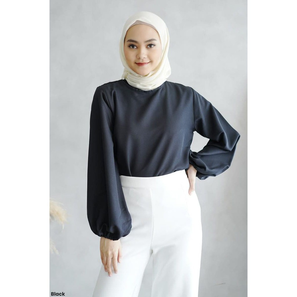 Baju Atasan Wanita Blouse Hijabers Lengan Panjang Kembang Balon All Size Free Size Terbaru 2021 Vira
