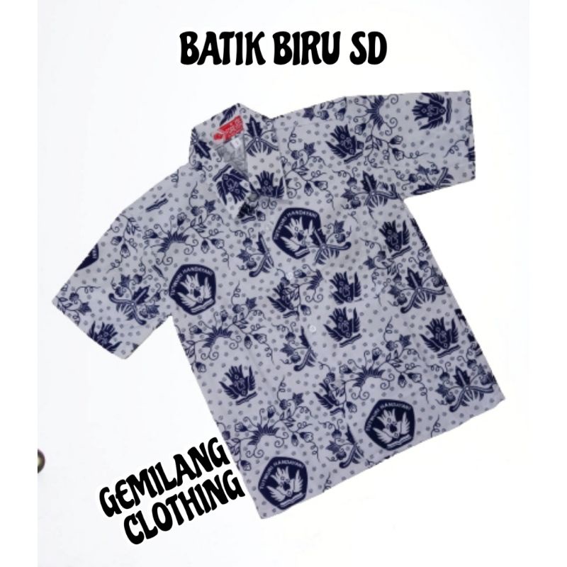 BAJU BATIK BIRU PUTIH PENDEK SD // SERAGAM SEKOLAH ANAK USIA 7 SAMPAI 16 TAHUN // GEMILANG CLOTHING