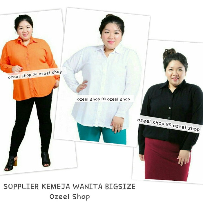 Ds51C1 Kemeja Wanita Polos Jumbo 1 Ukuran Fit To Xxxl- Xxxxl Hitam & Putih Fe5E2D