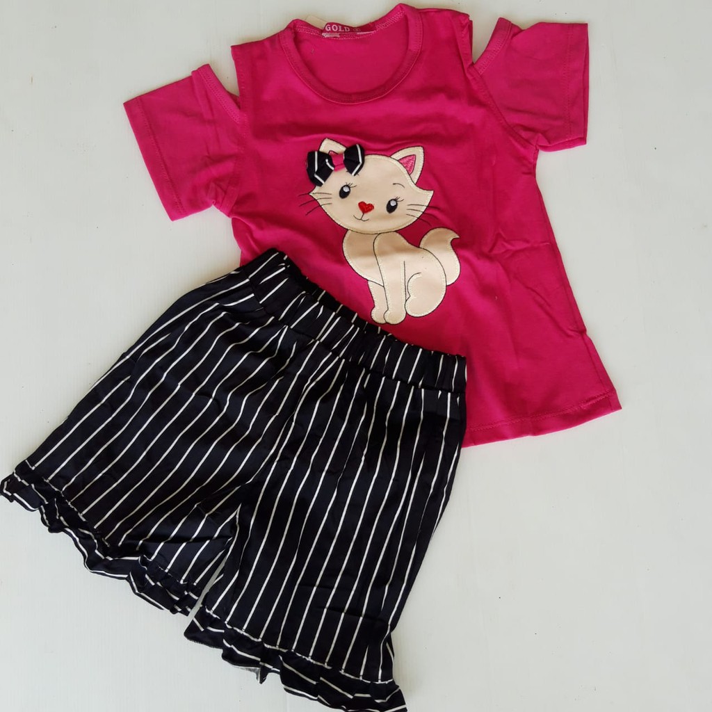 gos GOLD PDK SETELAN BAJU ANAK BAYI Motif Cat Celana Kulot Pendek baju bayi dan anak perempuan