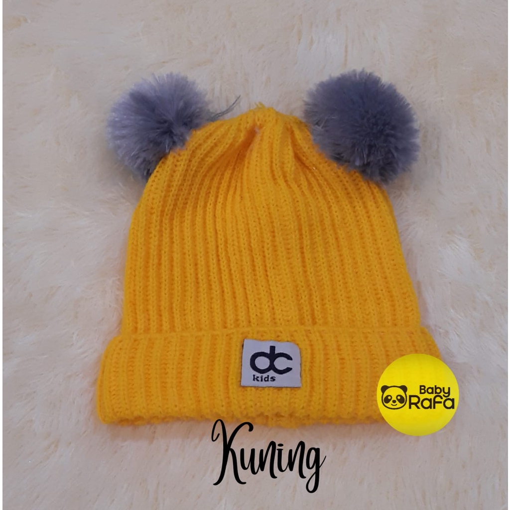 Topi Rajut Kupluk Bayi Pom Pom Premium / Topi Bayi Pom Pom Anak Laki - Laki Perempuan / Kupluk Baby Pompom DC Kids