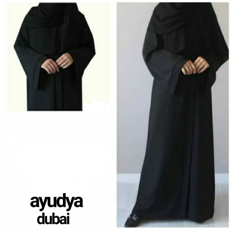 Baju Muslim Abaya Bordir Ayudya Dubai Gamis Dasar Hitam Polos Kain Jetblack Saudi