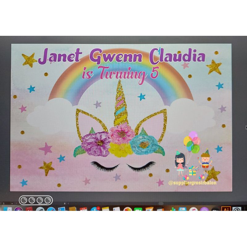 Backdrop ulang tahun tema UNICORN pink