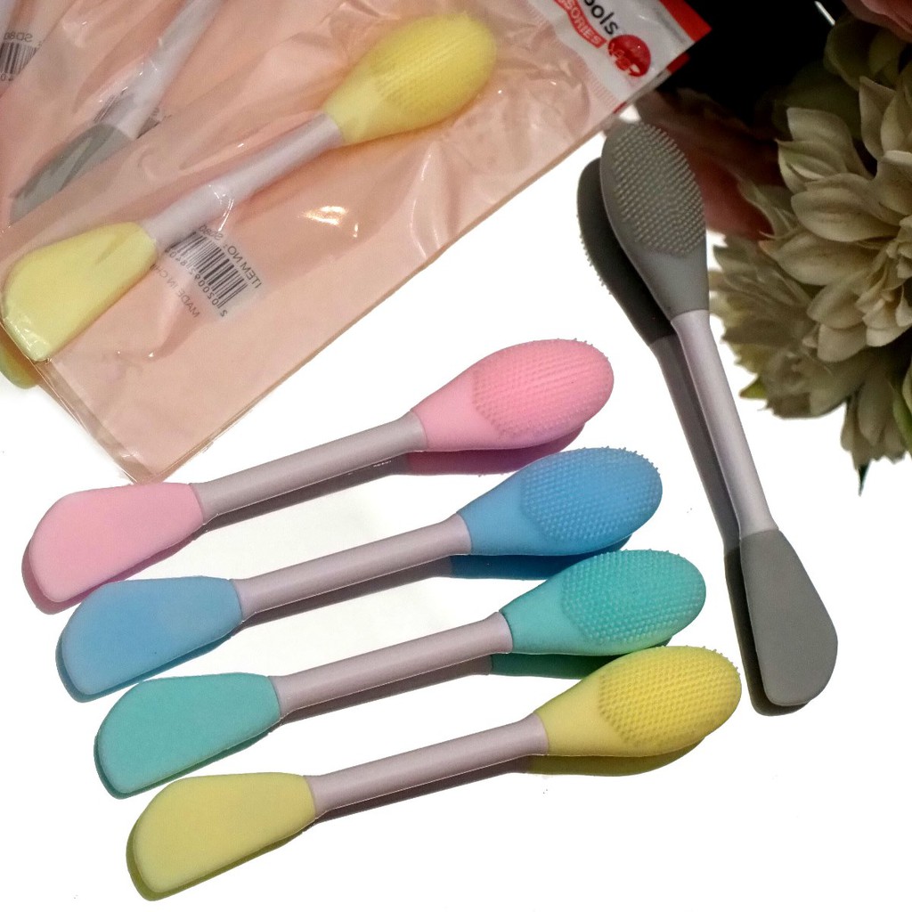 Pembersih Wajah Komedo Silikon Oval Spatula 2 in 1 Gagang 2 Sisi Lembut Facial Masker Pijat Muka Elastis