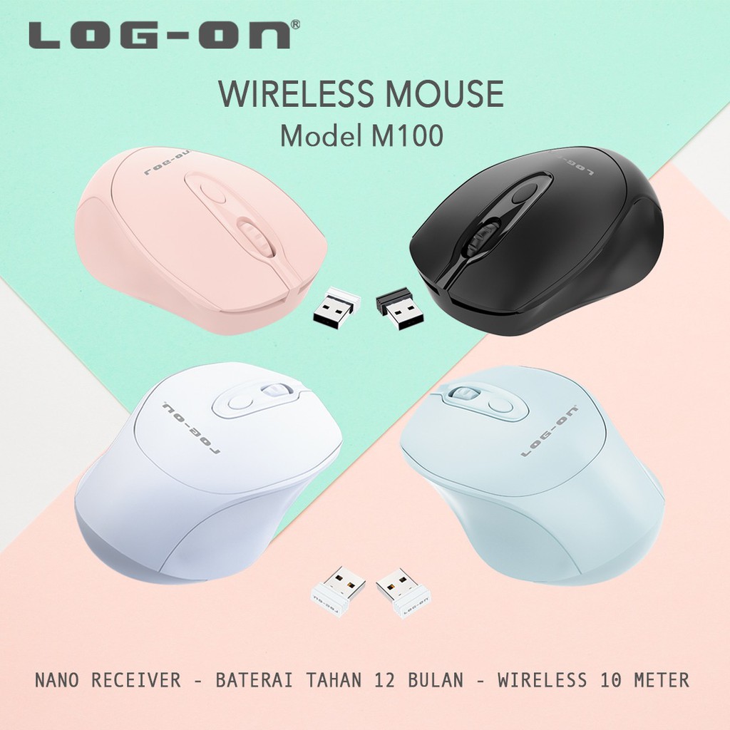 LOG ON MOUSE WIRELESS LO-M100 2.4Ghz Optical 1600DPI MOUSE LAPTOP/PC Sensitif &amp; Responsif