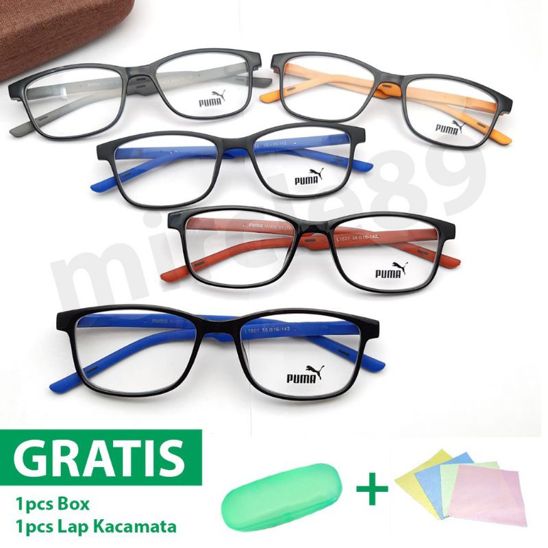 KACAMATA FRAME PUMA 1801 PASANG LENSA MINUS PLUS SILINDER ANTI RADIASI UNTUK PRIA DAN WANITA