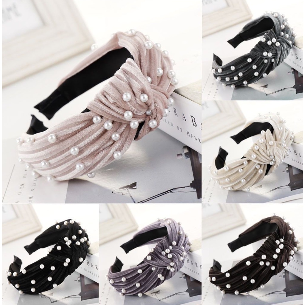 PA Bando Simpul Korea Murah Bando Polos Mutiara Pearl Bandana Wanita Bando Simpul Aksesoris Rambut Wanita Import High Quality IR066