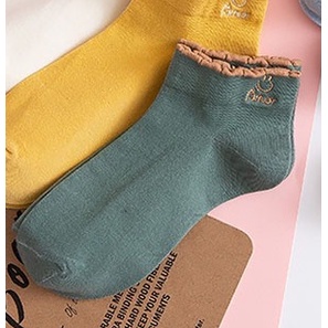 OVERFLOWS.ID Kaos Kaki Import Mata Kaki Ankle Sock Pendek Wanita Remaja Motif Smile Gelombang Kaos kaki Miki Lucu-SMILE SLATE BLUE