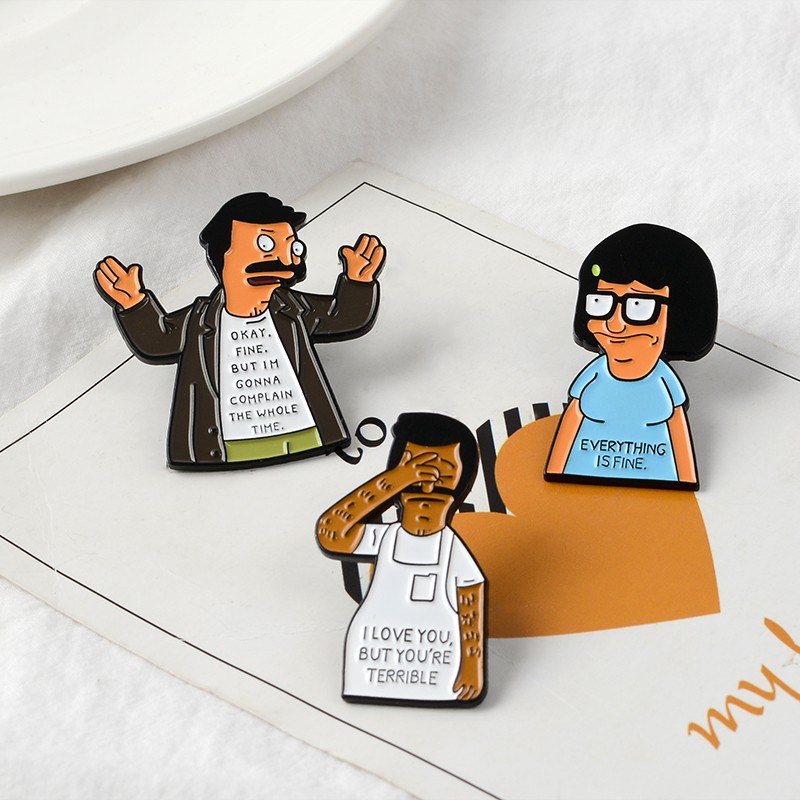 Bros Pin Enamel Desain Karakter Kartun Bob 's Burgers Untuk Anak