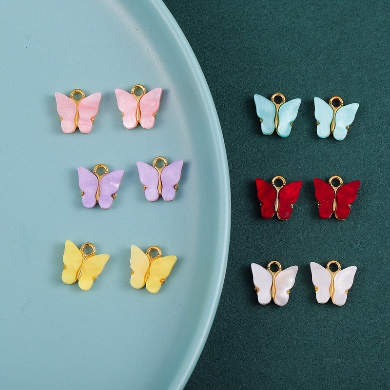 CHARMS 4 Pcs Liontin Butterfly Bahan Alloy Resin Ukuran 13mm Untuk Perhiasan Kalung Handmade