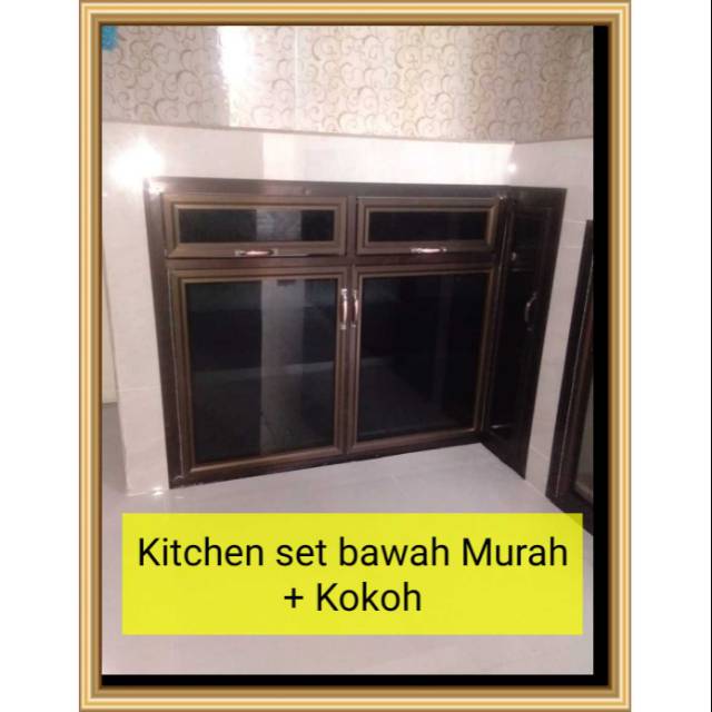Kitchen set bawah elegan aluminium coklat + kaca riben + Gratis Ongkir