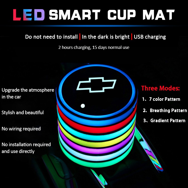 2pcs Tatakan Botol Air Minum 7 Warna Dengan Lampu LED Anti slip Tahan Air Untuk Chevrolet Cruze Aveo Silverado Malibu