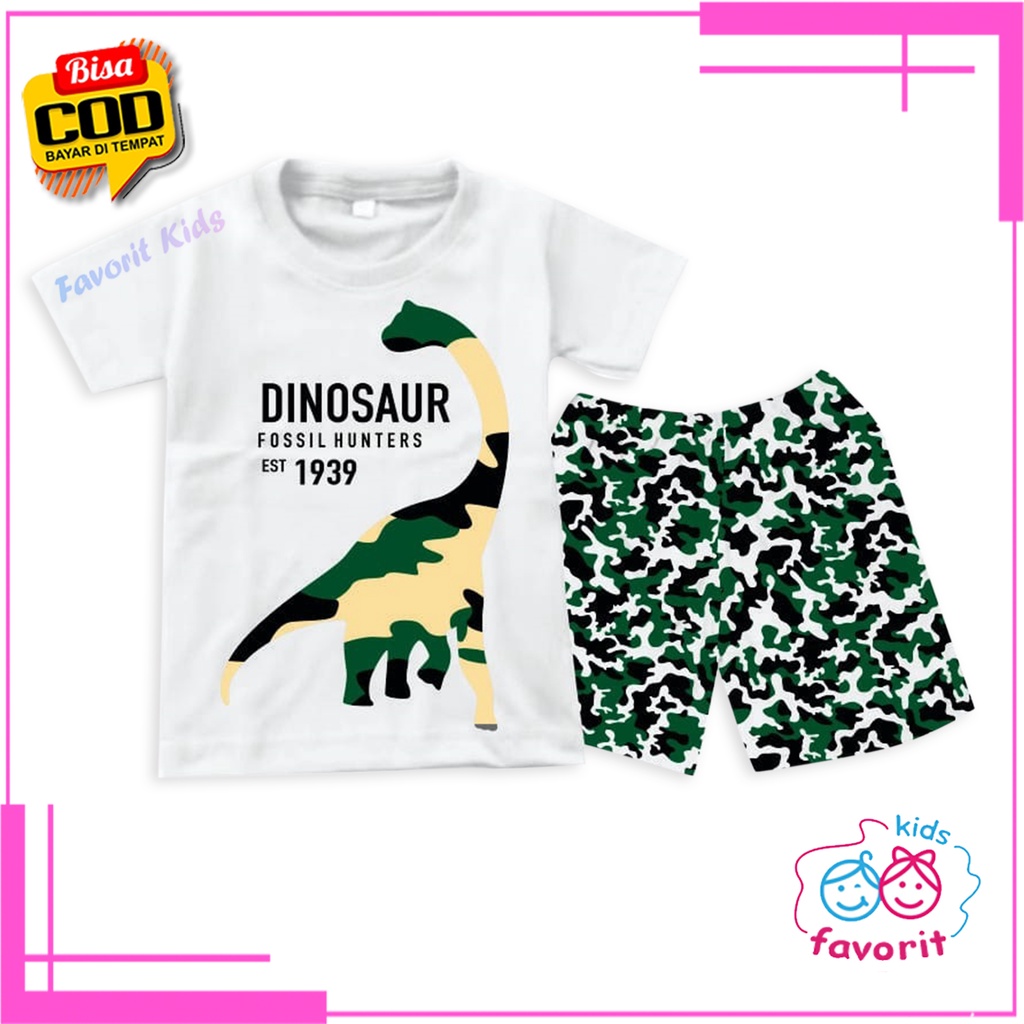 Favorit kids Setelan kaos anak laki laki lengan pendek celana pendek gambar dino kartun