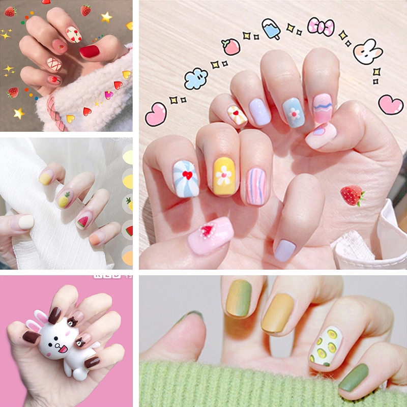 QY090-110 Pelekat Kuku Finger Cartoon DIY Nail Sticker Fashion 3D Nail Sticker False Nails Art 14Pcs/sheet