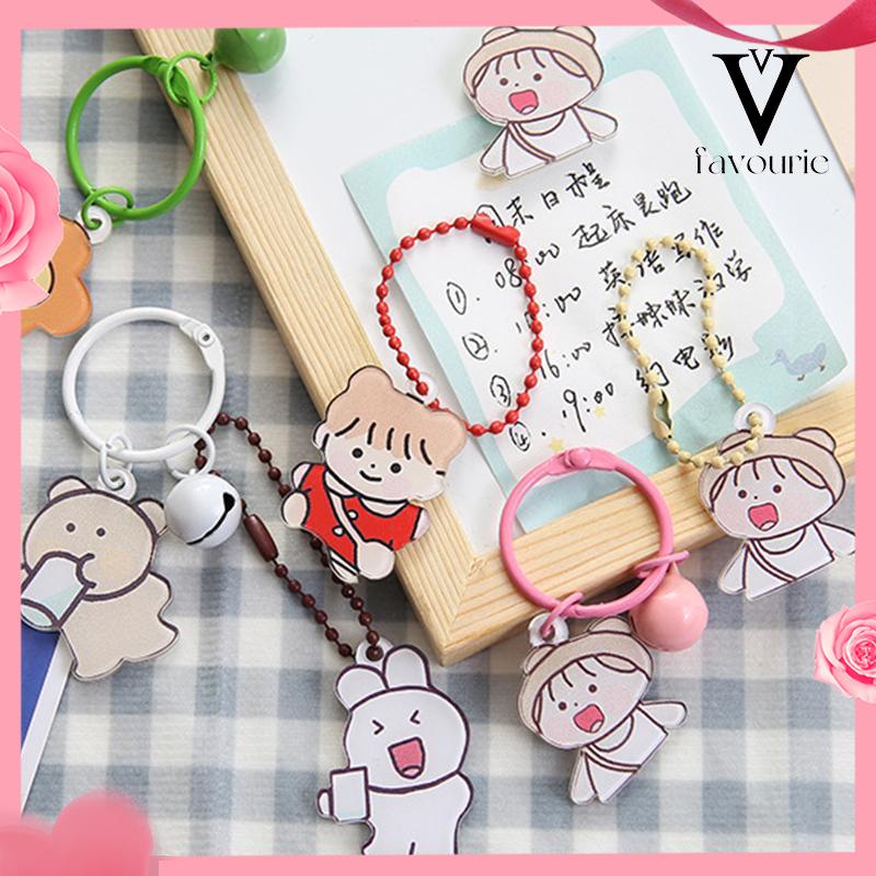 [COD]Kartun akrilik gantungan kunci gadis cantik beruang warna manik-manik rantai tas liontin gantungan kunci-FA