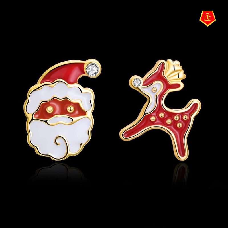[Ready Stock]18K Gold Santa Claus Elk Irregular Earrings