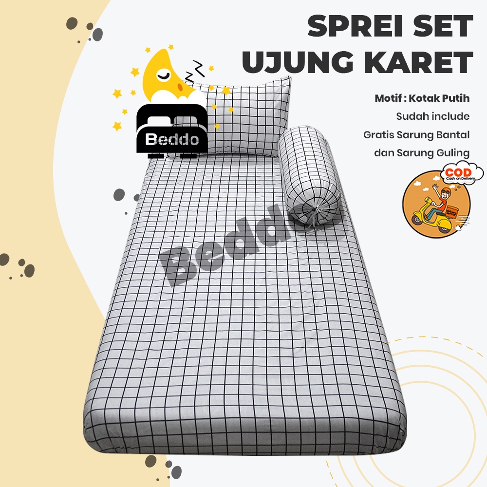 Sprei Single Aesthetic Monochrome Kotak Hitam dan Kotak putih Sprei sudut karet