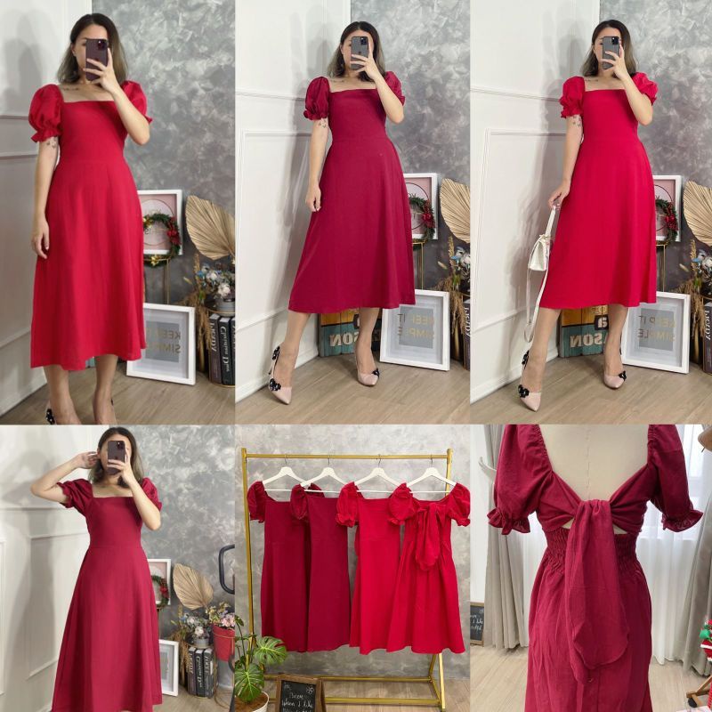 DRESS VALENTINE TERUSAN ALL SIZE BISA LD 86-112 BELAKANG KARET KERUT ADA PITA BISA DISESUAIKAN UKURANNYA FIT S TO XL BAHAN KATUN LINEN BERTEKSTUR TIDAK MENERAWANG