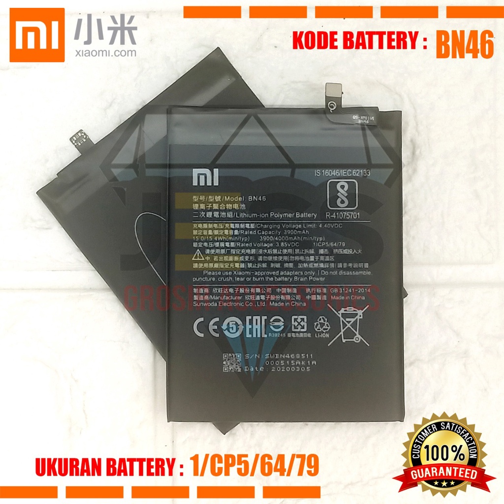 Baterai Battery Original Xiaomi BN46 &amp; BN-46 For Tipe REDMI 7 - M1810F6LG &amp; REDMI Note 8 - M1908C3JG &amp; REDMI NOTE 6