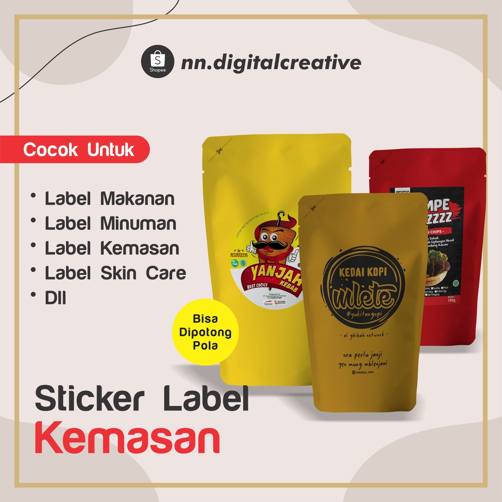

STIKER LABEL KEMASAN MAKANAN - PRODUK - MURAH STIKER CHROMO - BISA DIPOTONG POLA