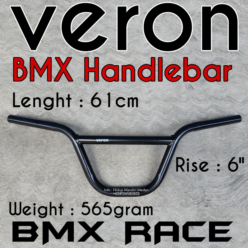 Bar BMX RACE Veron Flat Rata Rise 6 inci Black Hitam Handlebar Stang