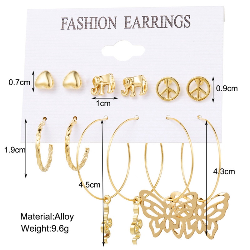 Fancyqube 6 Pasang / Set Anting Stud Liontin Kupu-Kupu Lingkaran Rumbai Mutiara Gaya Bohemian Untuk Wanita