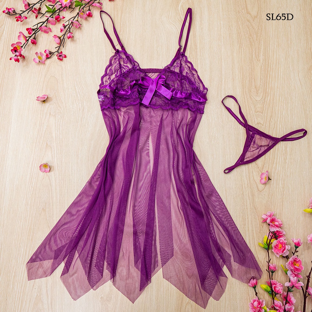 [WARNA BARU] PIYAMA SEKSI LINGERIE RUMBAI LACE UNGU MODERN BAJU TIDUR SL65D