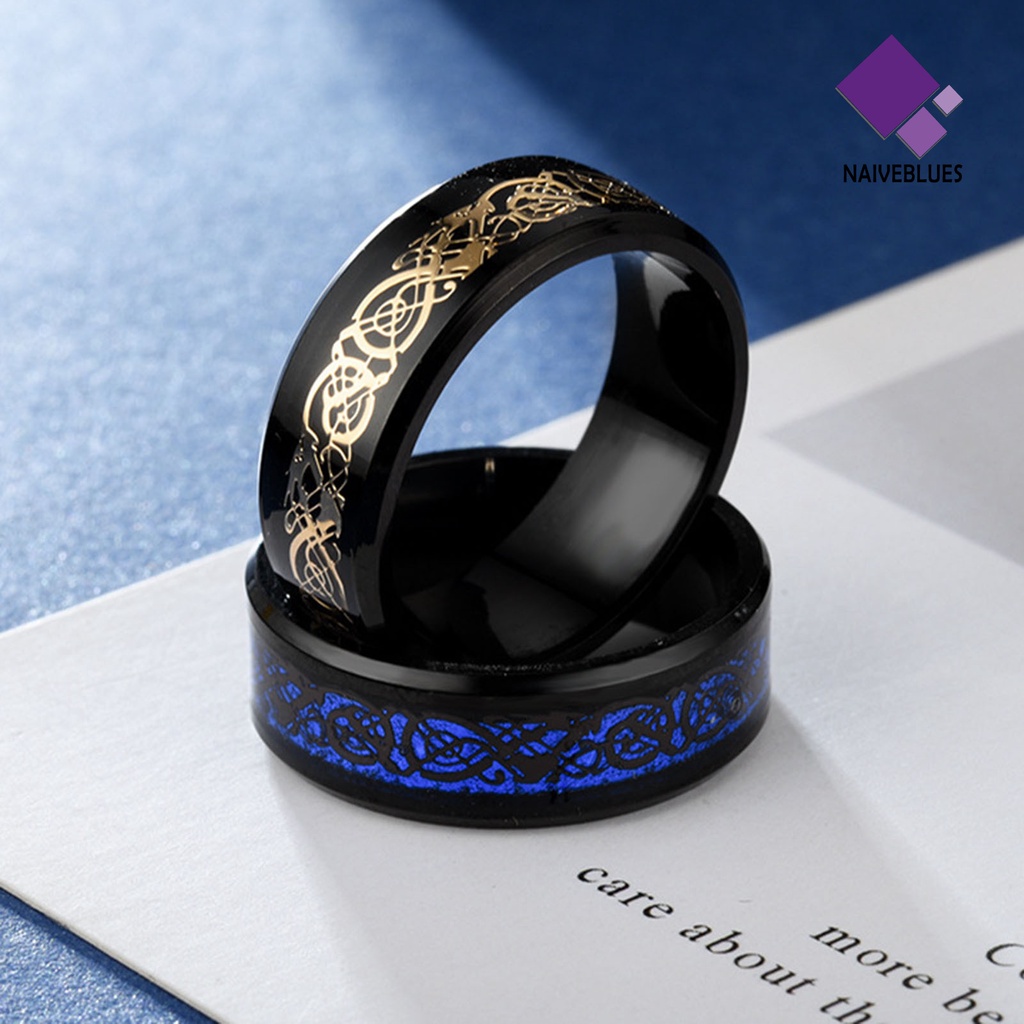 Naiveblue &gt; Cincin Motif Naga Warna Silver / Gold Untuk Perhiasan Pria / Kencan