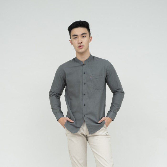 Houseofcuff kemeja Koko Lengan Panjang Pria Abu