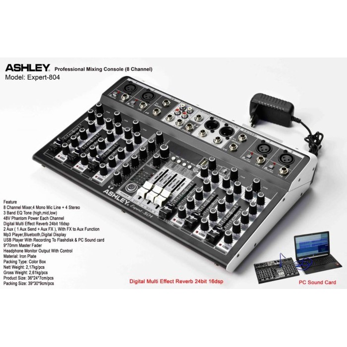 Mixer ASHLEY EXPERT 804 Baru 4 Channel Original Bluetooth PC Soundcard