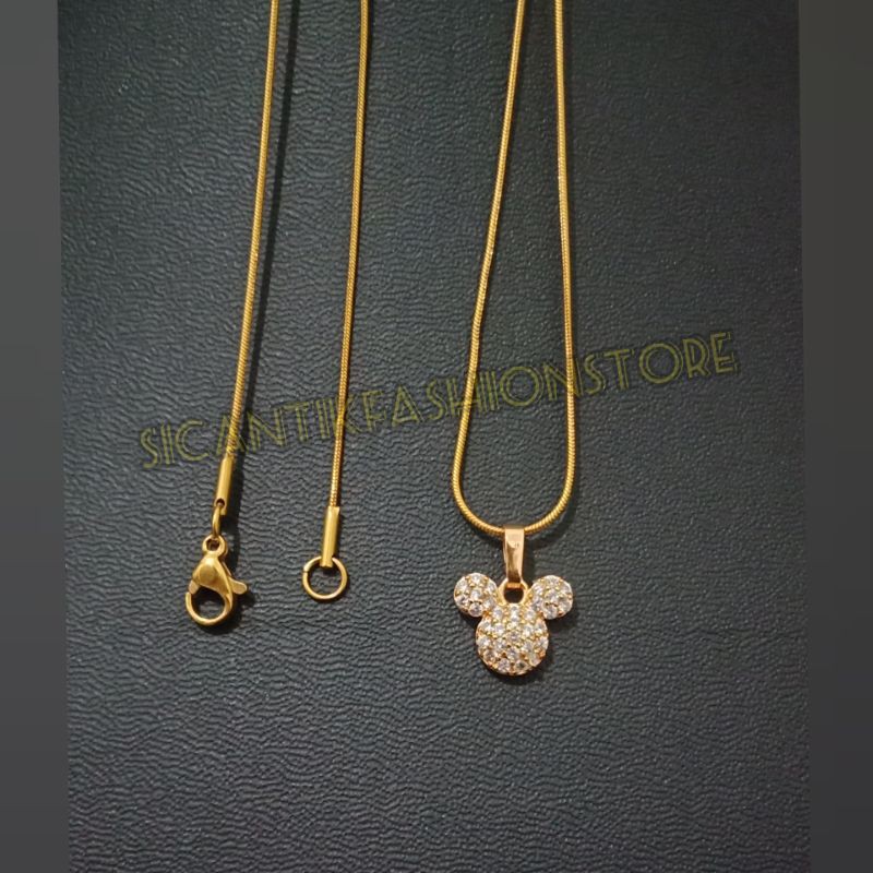 kalung Titanium plus liontin Mikimous Fashion wanita terlaris Kalung Titanium wanita anti Karat imut