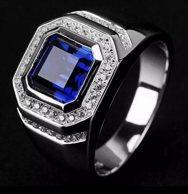 Cincin Pria Perak Elegan Minimalis Blue Saphire Batu Safir Biru