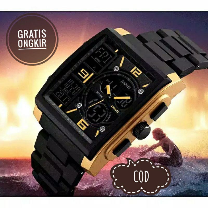 SKMEI Original Petak Jam Tangan Pria Dual Time Tahan Air
