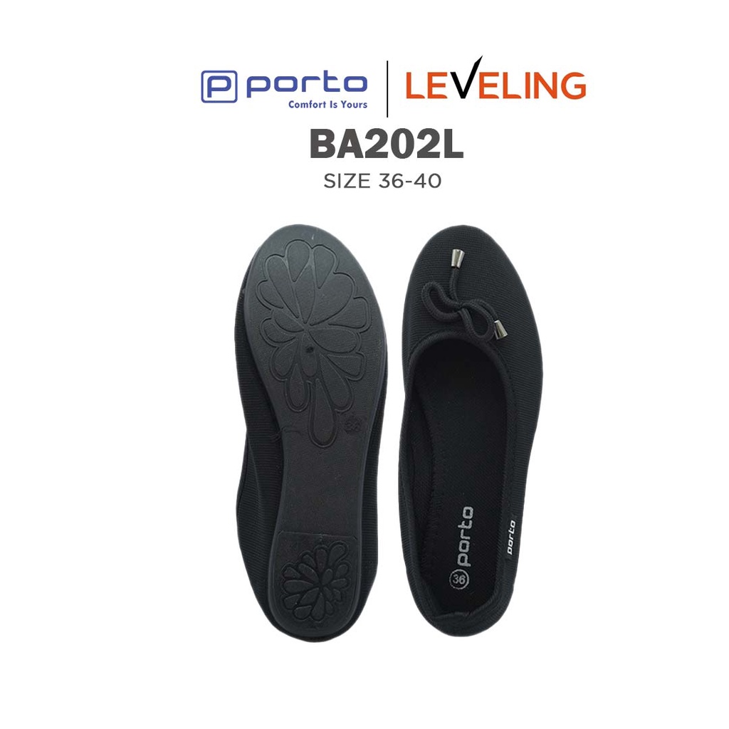 BA202L - Porto Leveling Sepatu Wanita Flatshoes Balet Kain Nyaman Empuk Simple Pita Korea Casual Original Porto Lady