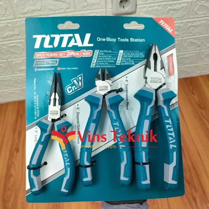 tang set tang potong lancip kombinasi 3pcs Pliers Set TOTAL THT2K0301