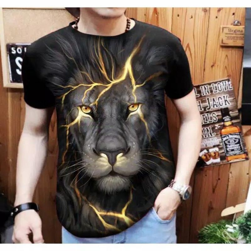 NEL- FASHION LENGAN PENDEK  KAOS DISTRO/T-SHIRT FULL PRINT MACAN PETIR MC 3 FIT TO L-XL,