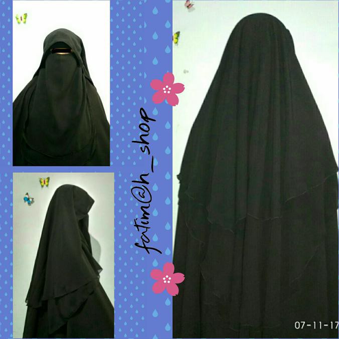 Hot Produk Niqab Siffon Khadijah/Niqab Siffon Silk/Purdah Yaman/Purdah 3 Layer - Hitam Tbk