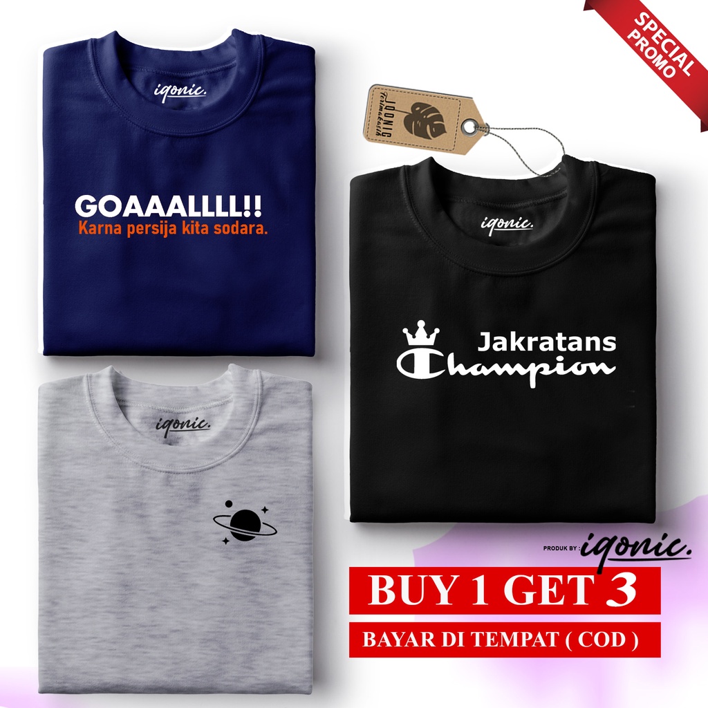 KAOS DISTOR PRIA Beli 1 Pcs Gratis 2 Pcs  HITAM HITAM ABU MISTY Text putih ARTIKEL PERSIJA STAR