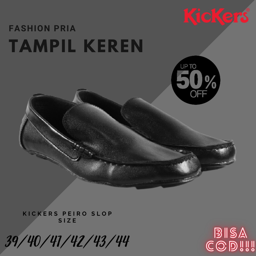 Sepatu Pria Kickers Mocasin Slop Peiro Hitam Kasual Formal Selop Tanpa Tali Kerja Terbaru Murah