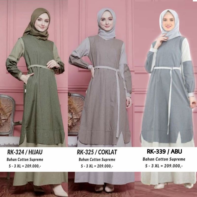 VJ87UU Gamis dewasa dan anak Rauna RK 324 Hijau & RK 325 coklat RK 339 Abu | Rk324 hijau RK325 cokla
